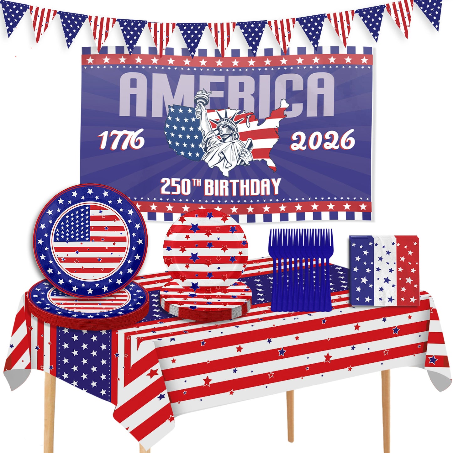 USA Flag Patriotic Disposable Party Tableware Set | 4th of July Decoration