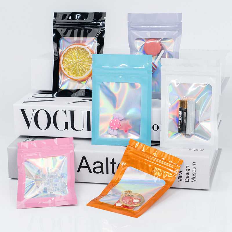 Iridescent Holographic Ziplock Jewelry Bags with Clear Window