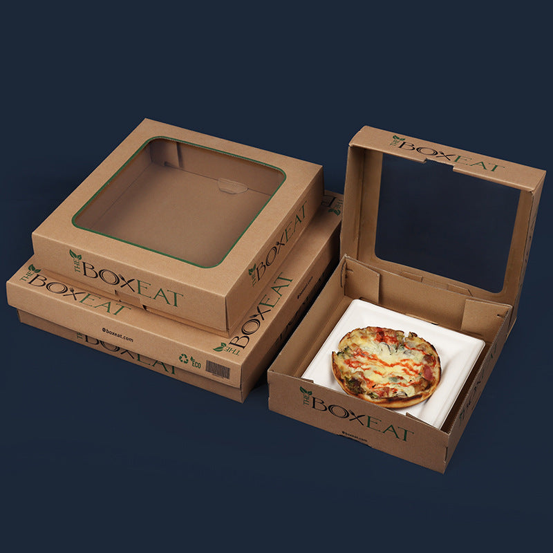 Custom Logo Kraft Paper Pizza & Steak Takeout Boxes | Rectangular Delivery Packaging