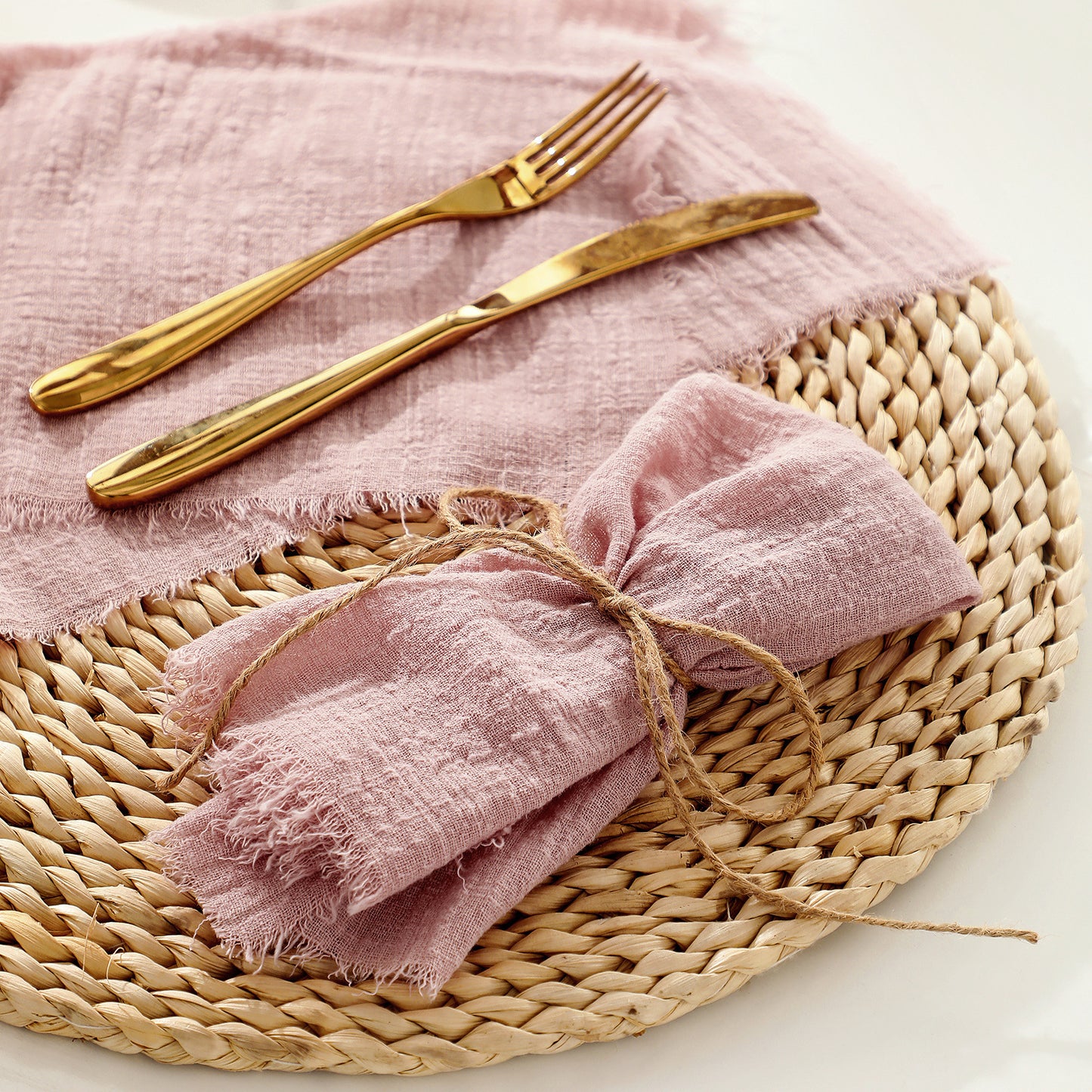 Boho Frayed Edge Crinkled Cotton Gauze Napkin & Placemat