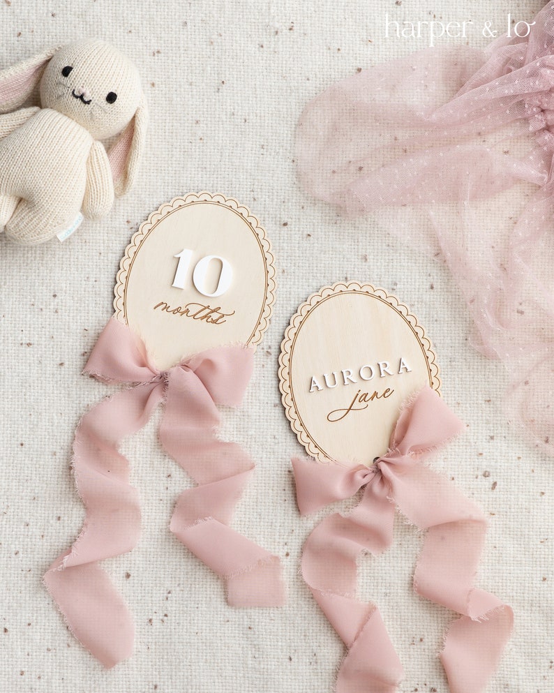Elegant Wooden Ribbon Milestone Set