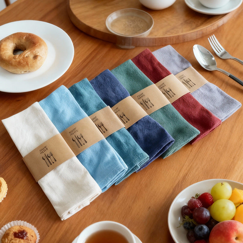 Japanese Style Cotton Linen Napkins | Solid Color Dining & Kitchen Tea Towels