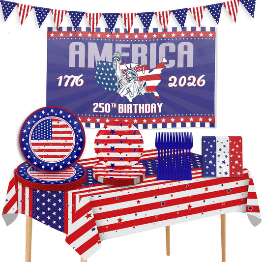 USA Flag Patriotic Disposable Party Tableware Set | 4th of July Decoration