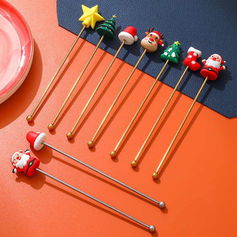 Festive Christmas Stainless Steel Coffee & Dessert Stirrers with Holiday Charms