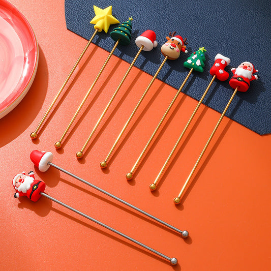 Festive Christmas Stainless Steel Coffee & Dessert Stirrers with Holiday Charms