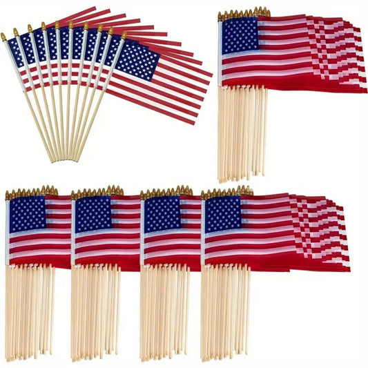 Handheld Mini American Flag (10x15cm) with Golden Tip Plastic Pole
