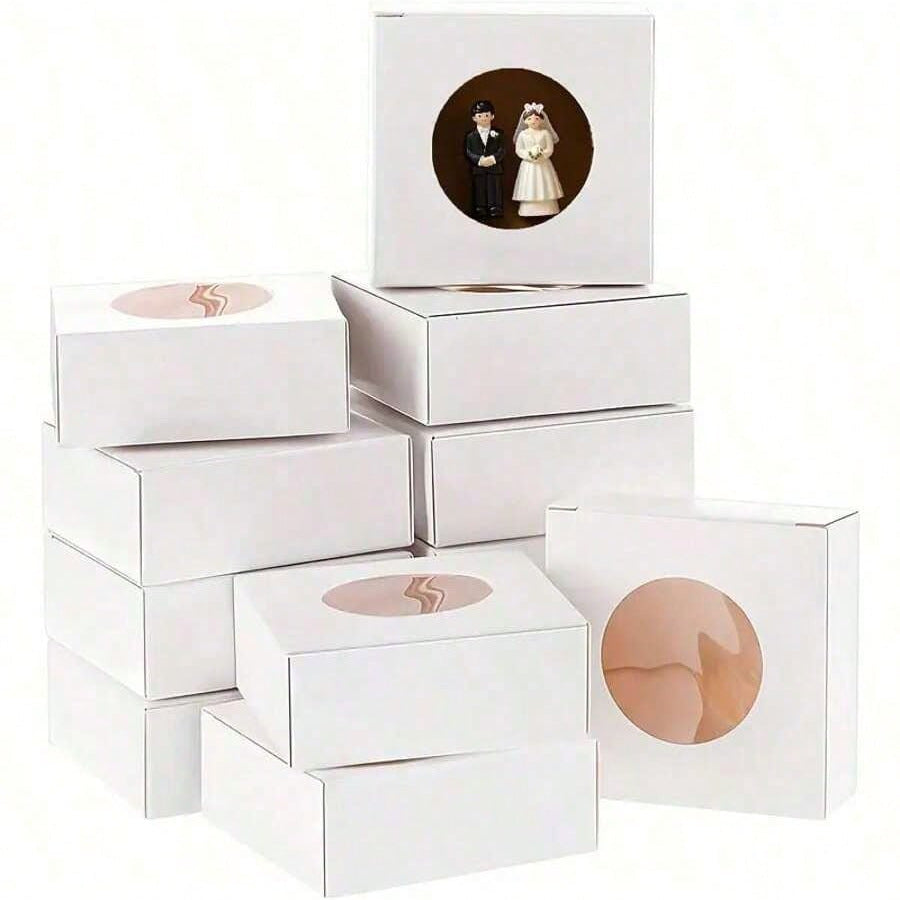 Rustic Round Kraft Paper Gift Box with Clear Window for Soap, Candy & Favors