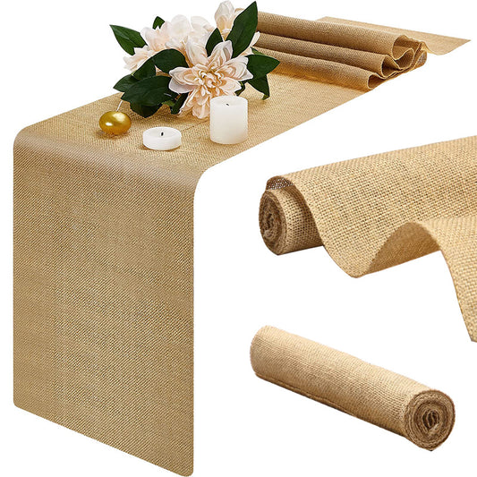 Rustic Farmhouse Boho Natural Burlap Table Runner