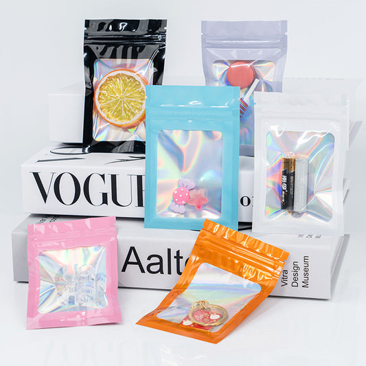 Iridescent Holographic Ziplock Jewelry Bags with Clear Window