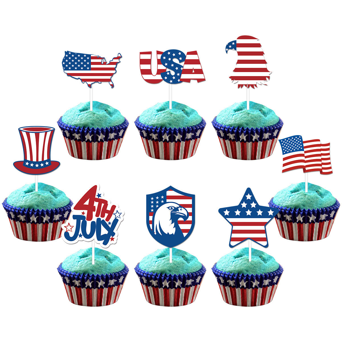 4th of July Patriotic Paper Cake Toppers & Party Decorations