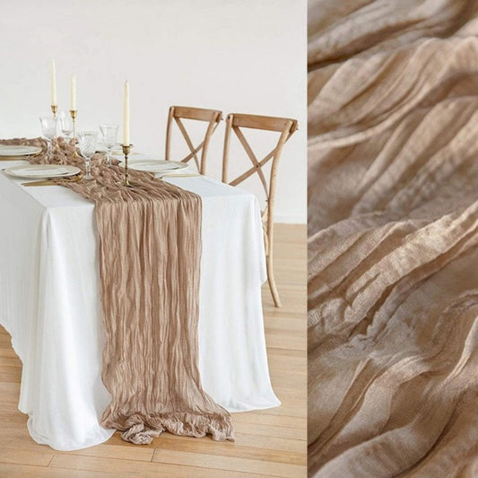 Boho Bali Gauze Crinkled Ruffle Table Runner for Wedding & Party Decor