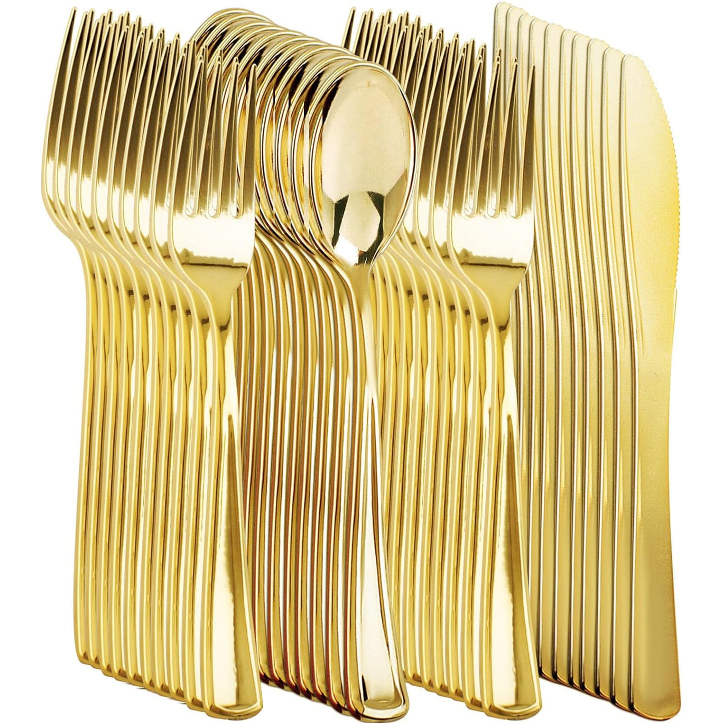 Premium Gold & Silver Glitter Disposable Cutlery Set | Heavy-Duty Hard Plastic Utensils for Parties & Events