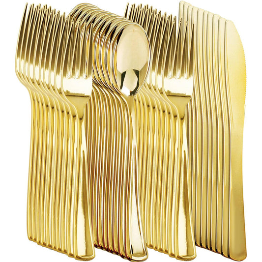 Premium Gold & Silver Glitter Disposable Cutlery Set | Heavy-Duty Hard Plastic Utensils for Parties & Events
