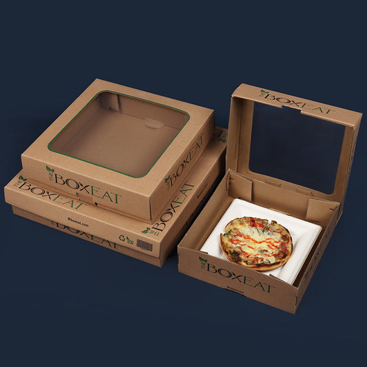 Custom Logo Kraft Paper Pizza & Steak Takeout Boxes | Rectangular Delivery Packaging
