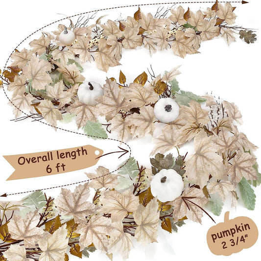 Rustic Fall Harvest Maple Leaf & Pumpkin Wreath | Thanksgiving Halloween Farmhouse Decor
