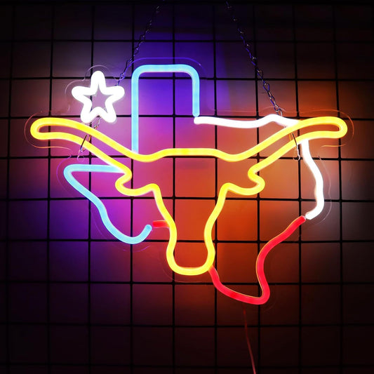 Unique Longhorn LED Neon Sign - Western Wall Art for Bar, Mancave & Home Decor