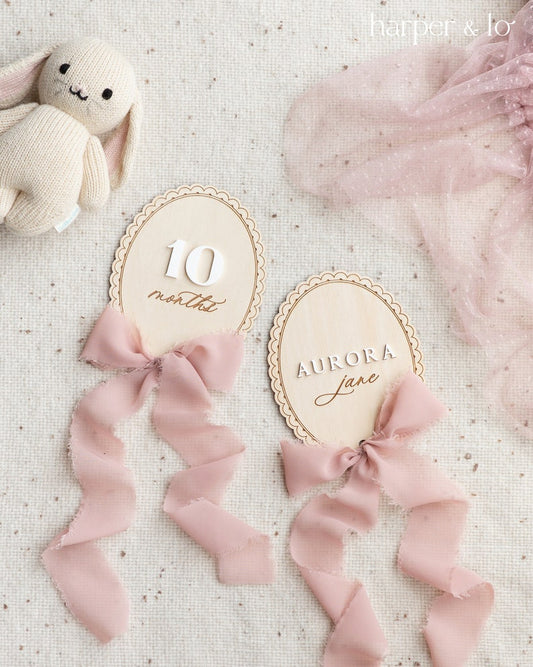 Elegant Wooden Ribbon Milestone Set