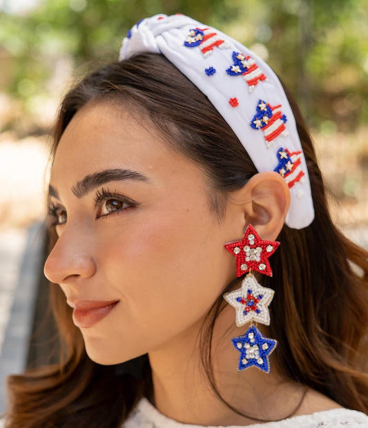 Elegant Patriotic Beaded Knot Headband