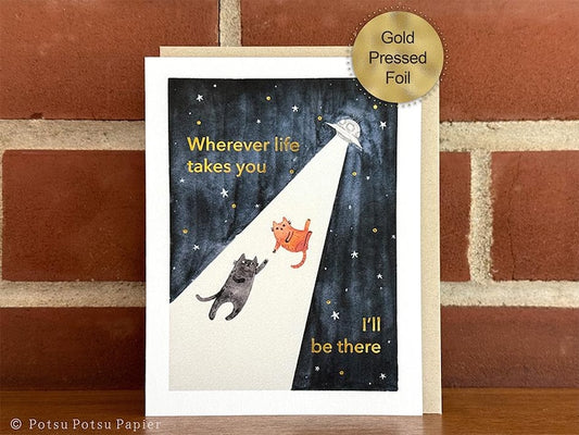 Whimsical UFO Cat Greeting Card